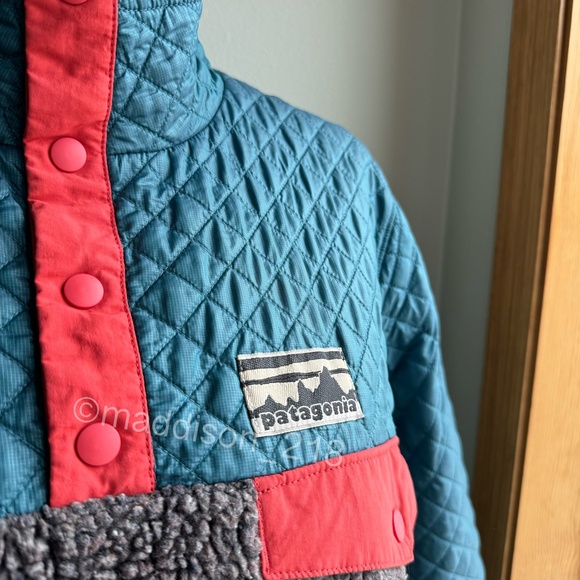 Patagonia Mixed Media Snap-T Pullover Large Crater Blue Sherpa Quilted Jacket L - Picture 3 of 16